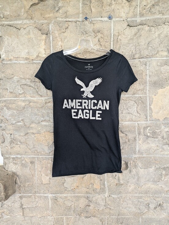 American Eagle Outfitters Tops - Vintage American Eagle Outfitters Black Tee with Silver Eagle Logo